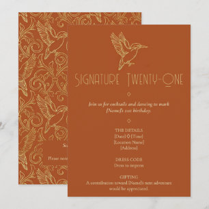 Gold Filigree Art Deco   Kingfisher 21st Birthday Invitation