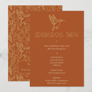Gold Filigree Art Deco   Kingfisher 30th Birthday Invitation