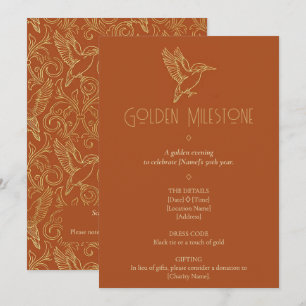 Gold Filigree Art Deco   Kingfisher 50th Birthday Invitation