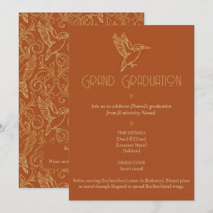 Gold Filigree Art Deco Kingfisher Graduation Invitation