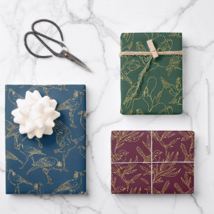 Gold Filigree Art Deco Regency Birds Set of Wrapping Paper Sheet