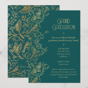 Gold Filigree Art Deco   Sparrow Graduation Invitation