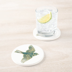 Gold Filigree Art Deco Sparrow Morning Song Coaster