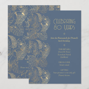 Gold Filigree Art Deco   Toucan 80th Birthday Invitation