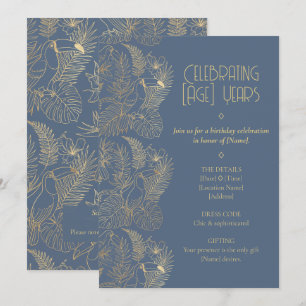 Gold Filigree Art Deco   Toucan Birthday Invitation
