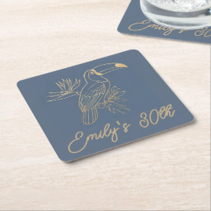 Gold Filigree Art Deco   Toucan Estate Grey Custom Square Paper Coaster