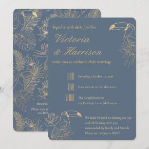 Gold Filigree Art Deco Toucan Estate Grey Wedding Invitation