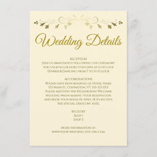Gold Filigree Border Elegant Cream Wedding Details Enclosure Card