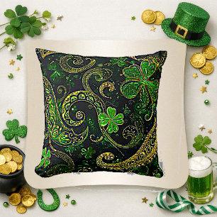 Gold Filigree Emerald Clover Celtic Pattern Cushion