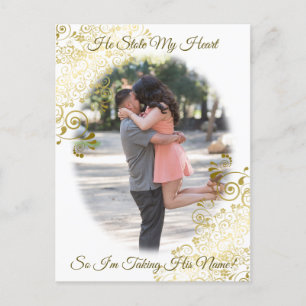 Gold Filigree He Stole My Heart Save the Date Holiday Postcard