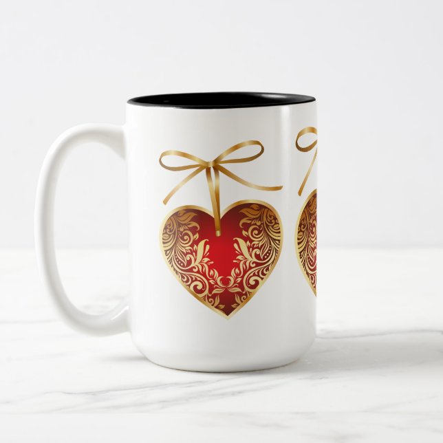 Gold Filigree Heart Two-Tone Coffee Mug (Left)