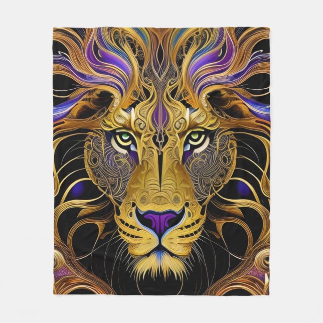 Gold Filigree Lion  Fleece Blanket (Front)
