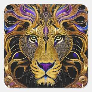 Gold Filigree Lion  Square Sticker