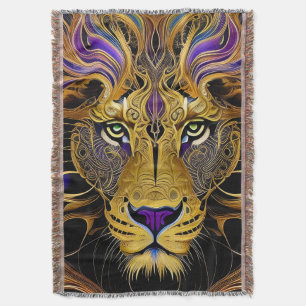 Gold Filigree Lion Throw Blanket