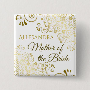 Gold Filigree Mother of the Bride Wedding Name Tag 15 Cm Square Badge