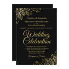 Gold Filigree on Black Elegant QR Code Wedding