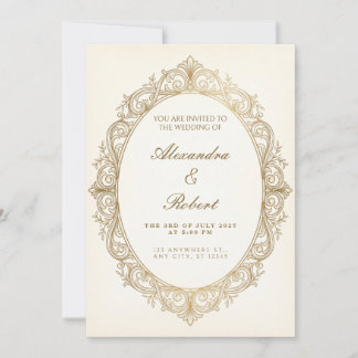 Gold Filigree Oval Baroque Wedding Invitation