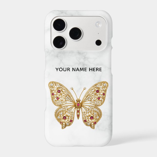Gold Filigree Ruby Butterfly Marble Custom Case (Back)