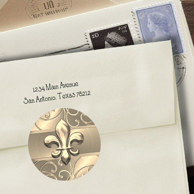 Gold Filigree Swirls Fleur de Lis Classic Round Sticker (Creator Uploaded)