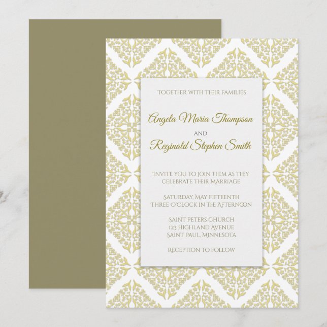 Gold Filigree Wedding Invitation (Front/Back)