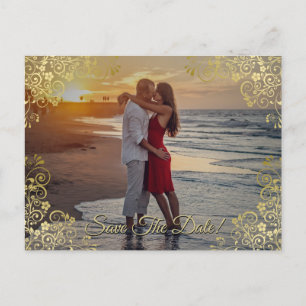 Gold Filigree Wedding Save the Date Photo Card