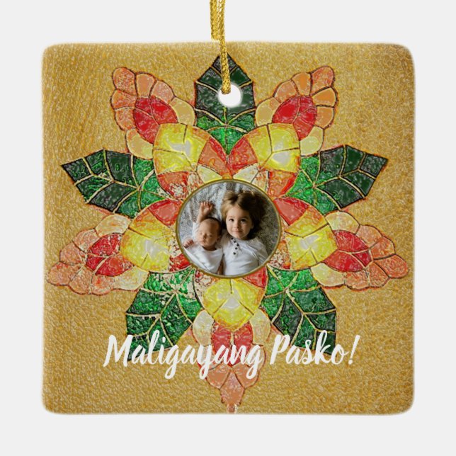 Gold Filipino Parol Style, Philippines Ceramic Ornament (Front)