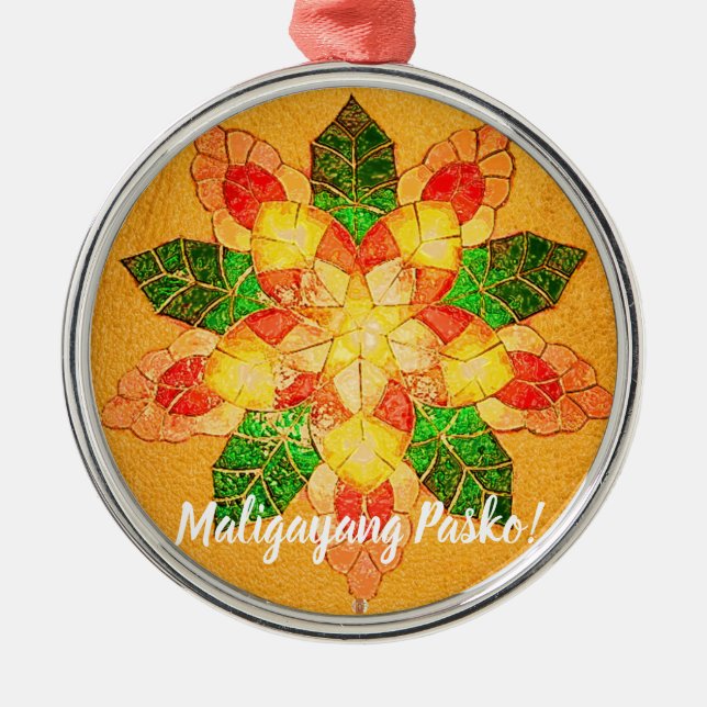 Gold Filipino Parol Style, Philippines Metal Tree Decoration (Front)