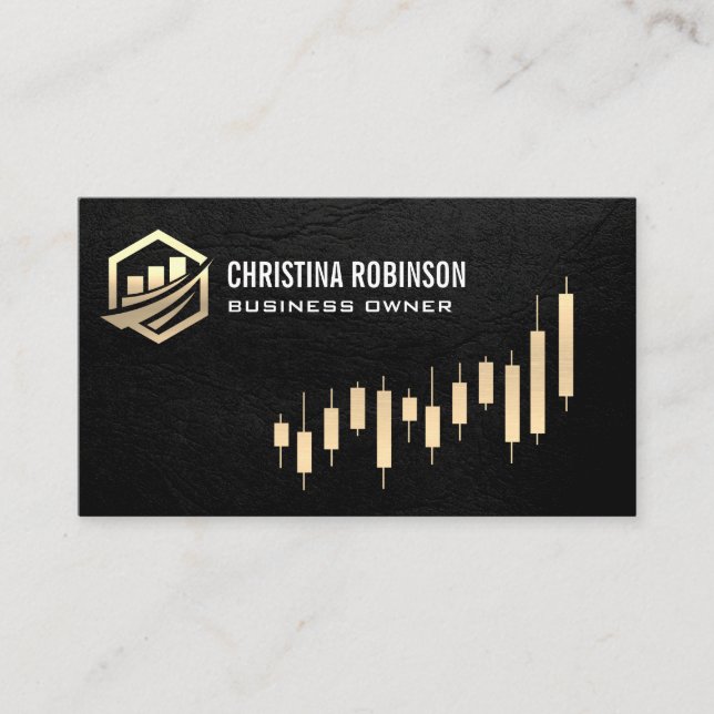 Gold Finance Icon | Golden Candlestick Graph Business Card (Front)