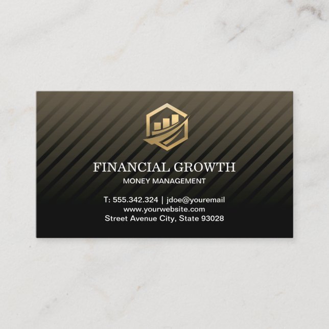 Gold Financial Icon Professional Black Modern Business Card (Front)