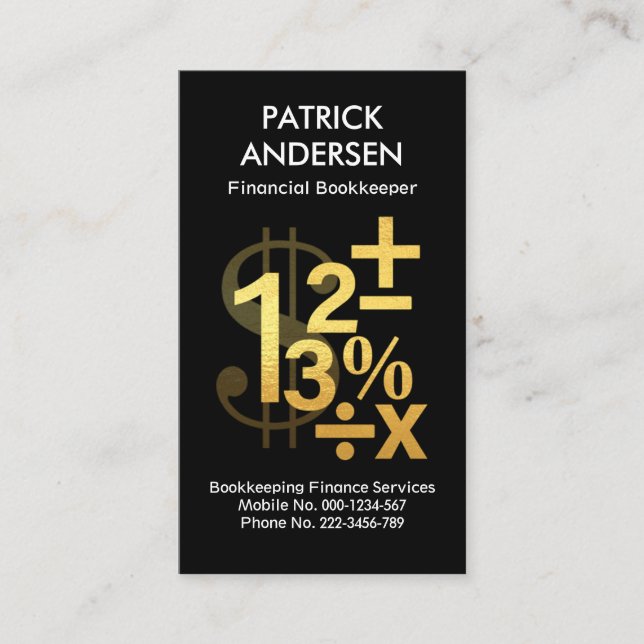 Gold Financial Numbers Symbols  Business Card (Front)