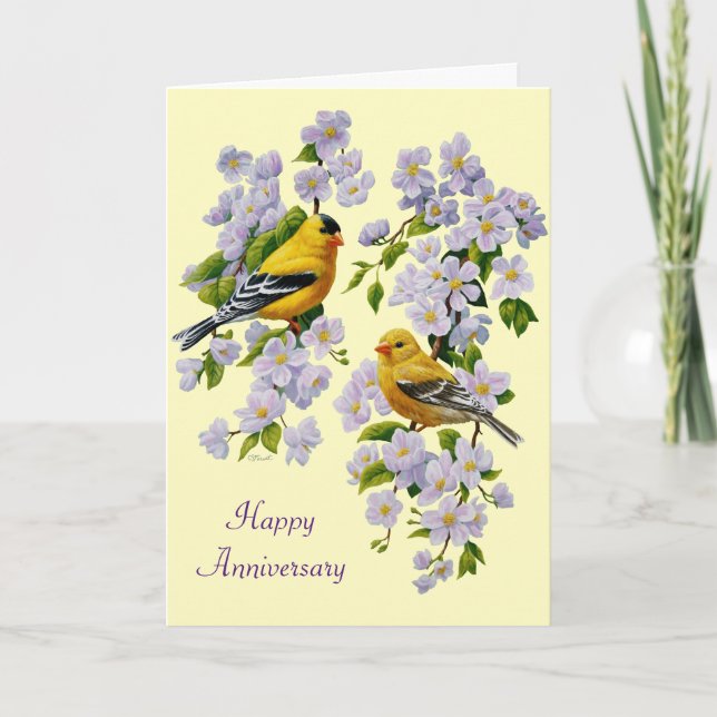 Gold Finches & Apple Blossoms Yellow Card (Front)
