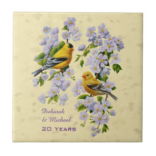 Gold Finches & Apple Blossoms Yellow Tile