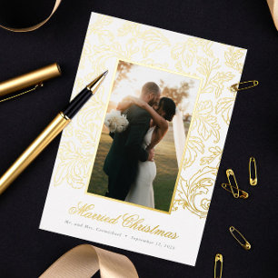 Gold Fine Filigree Married Christmas Foil Holiday Card