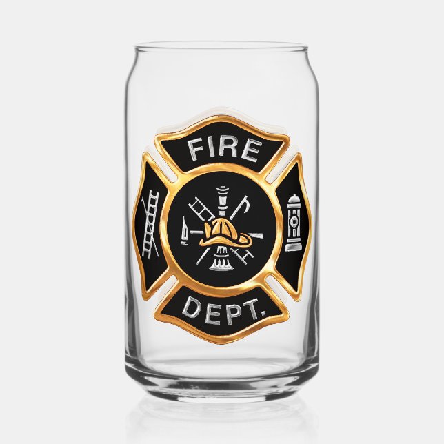 Gold Fire Department Firefighter Badge Can Glass (Front)