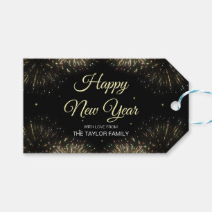 Gold Fireworks 2024 Happy New Year Gift Tags