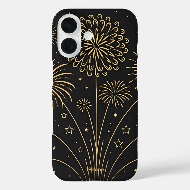 Gold Fireworks Midnight iPhone 16 Case (Back)