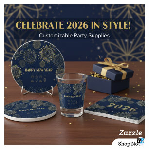 Gold Fireworks Navy Blue New Year's Eve 2026 Shot Glass