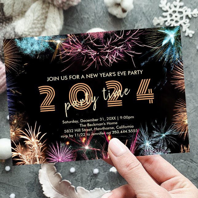 Gold Fireworks New Year's Eve Party Invitation (2024 Gold Fireworks New Year's Eve Party Invitation)