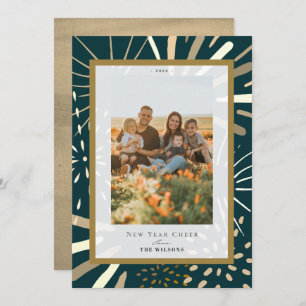 Gold Fireworks Night Sky 2 Photo New Year Holiday Card
