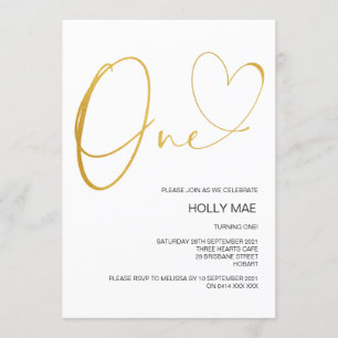 Gold First Birthday Invitation 1st Birthday Heart