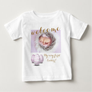 Gold First Easter Eggs Welcome Photo Baby Announce T-Shirt