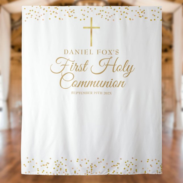 Gold First Holy Communion Photo Backdrop Tapestry (Creator Uploaded)