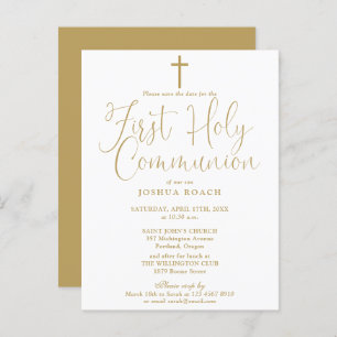 Gold First Holy Communion Save The Date Postcard