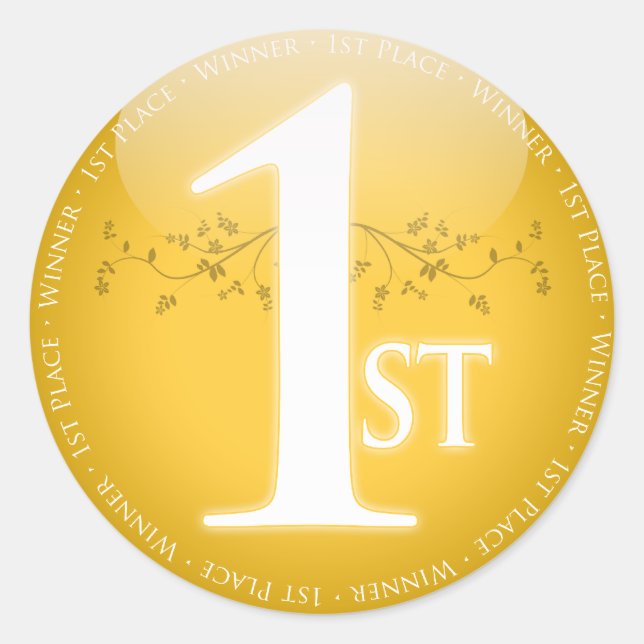 Gold First Place (1st) Award Classic Round Sticker (Front)