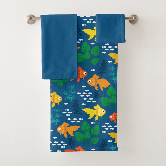 Gold Fish in Aquarium Bath Towel Set (Insitu)