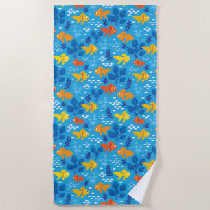 Gold Fish in Aquarium Beach Towel