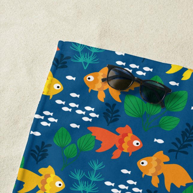 Gold Fish in Aquarium Beach Towel (In Situ)