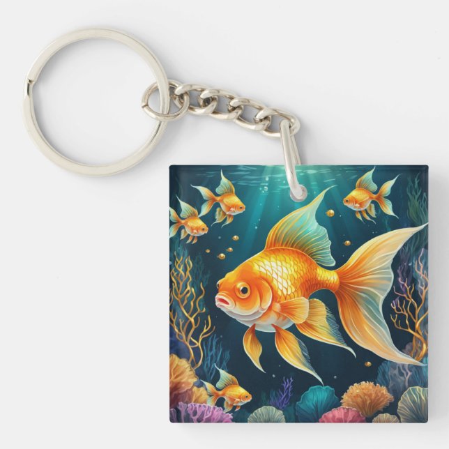 Gold Fish in Underwater Key Ring (Front)