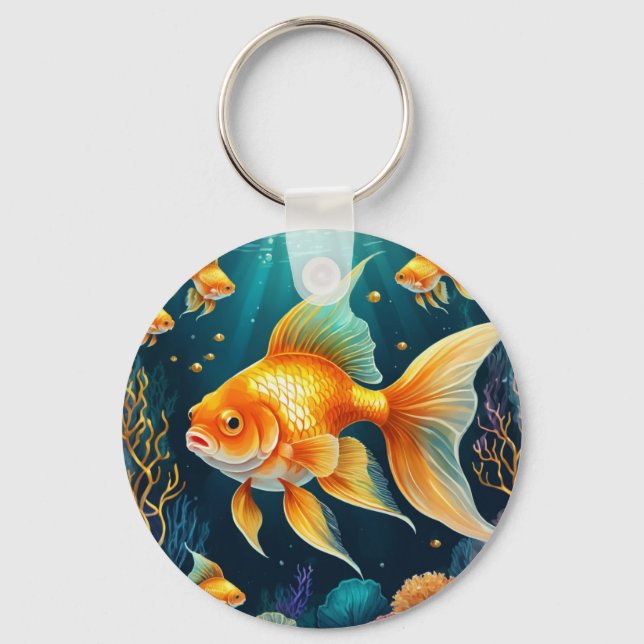 Gold Fish in Underwater Key Ring (Front)