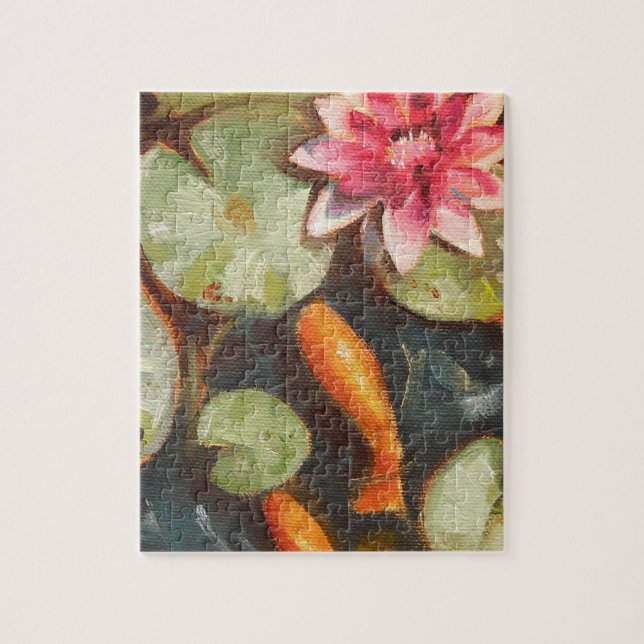 Gold Fish Koi Pond Water Lilies Jigsaw Puzzle (Vertical)